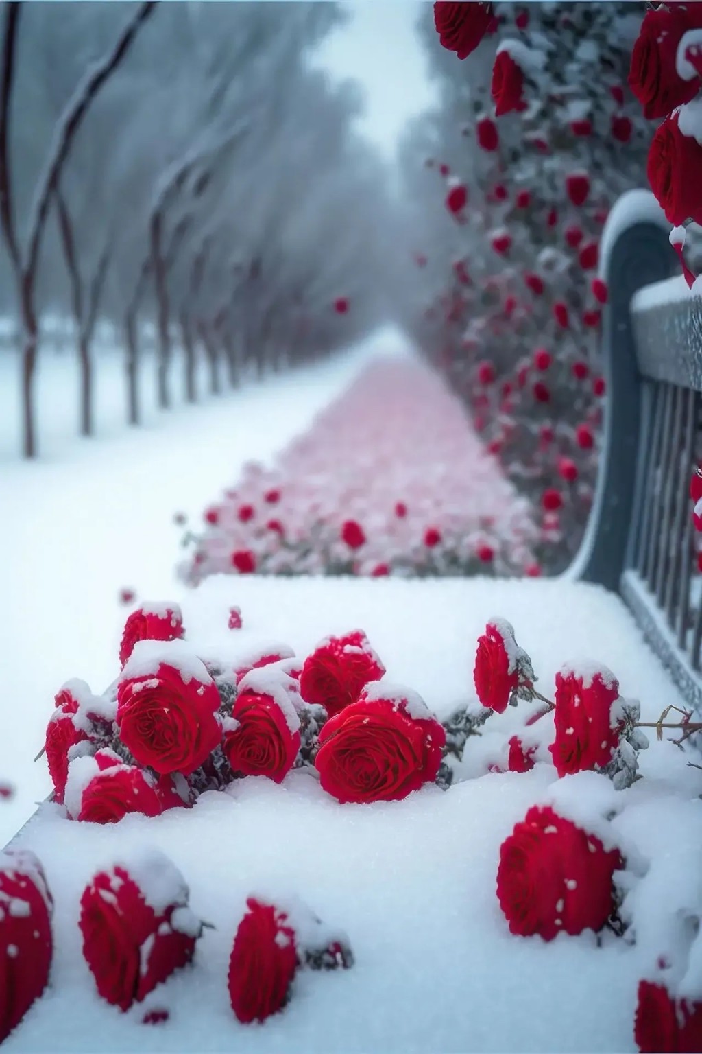 绝美玫瑰雪景手机壁纸