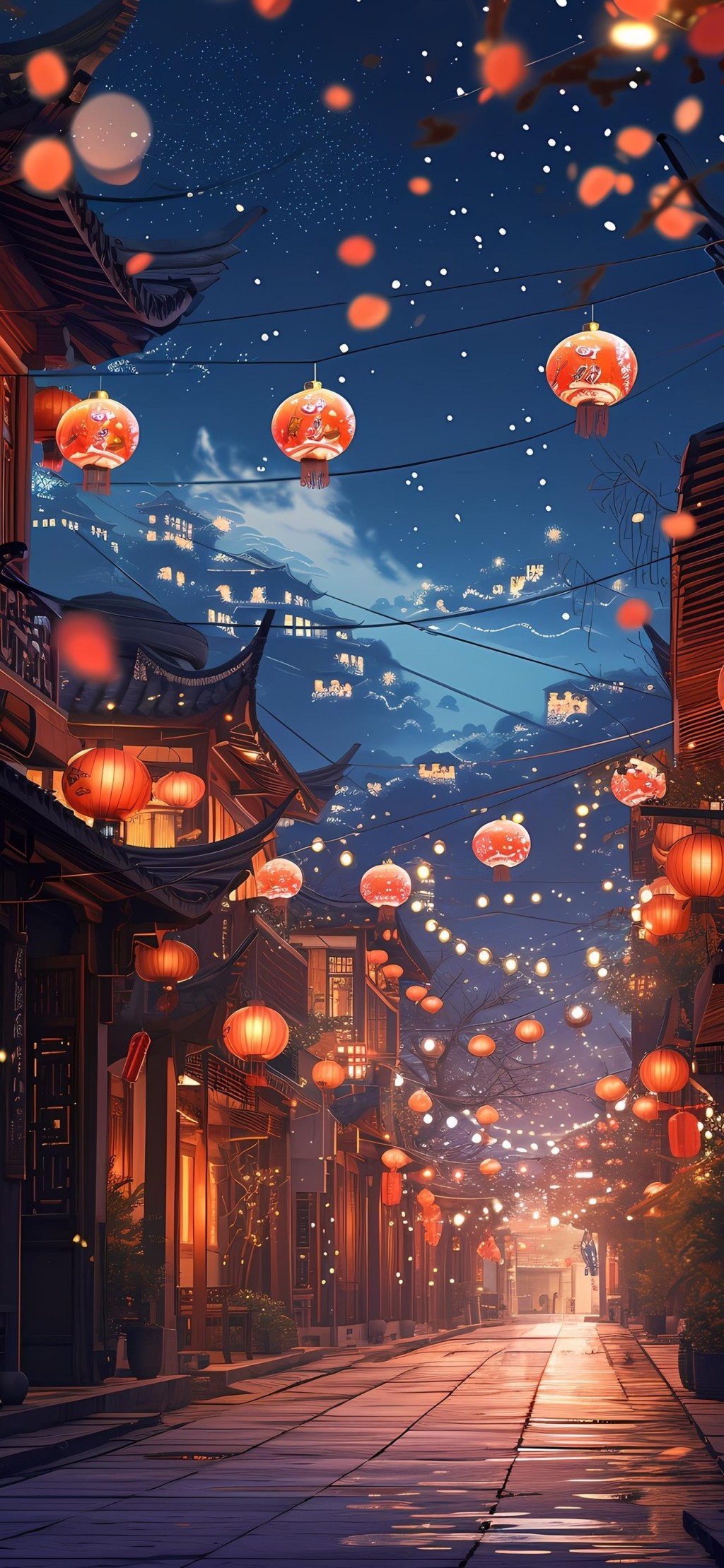 2024新年灯笼长街红色喜庆春节氛围感手机壁纸