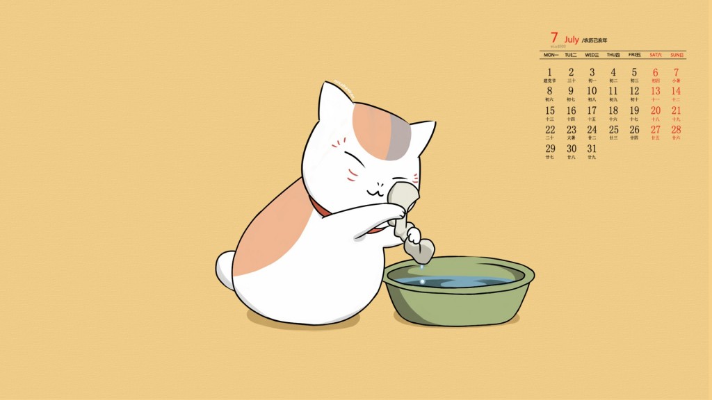 2019年7月卡通猫咪高清日历壁纸