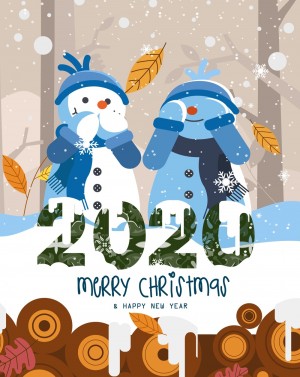2020年可爱雪人新年贺卡