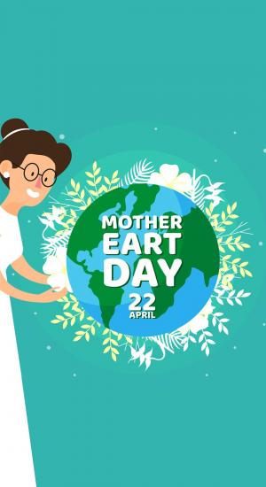 4月22日世界地球日“地球妈妈”创意卡通插画手机壁纸