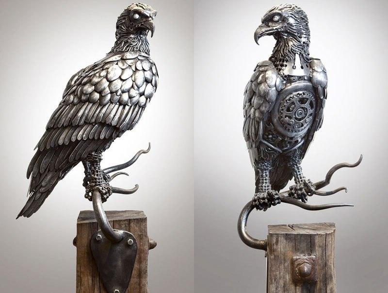 英国艺术家使用废旧金属制作的动物雕塑