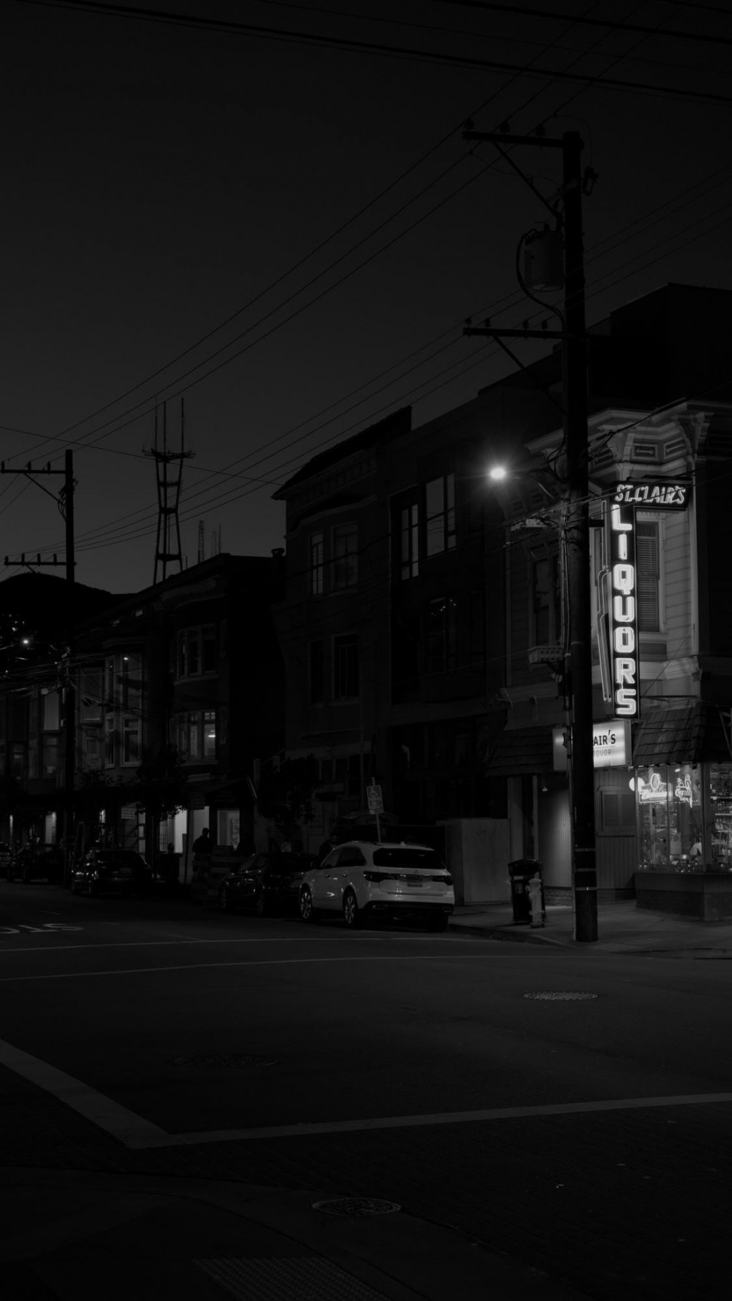 黑白夜色街景手机壁纸