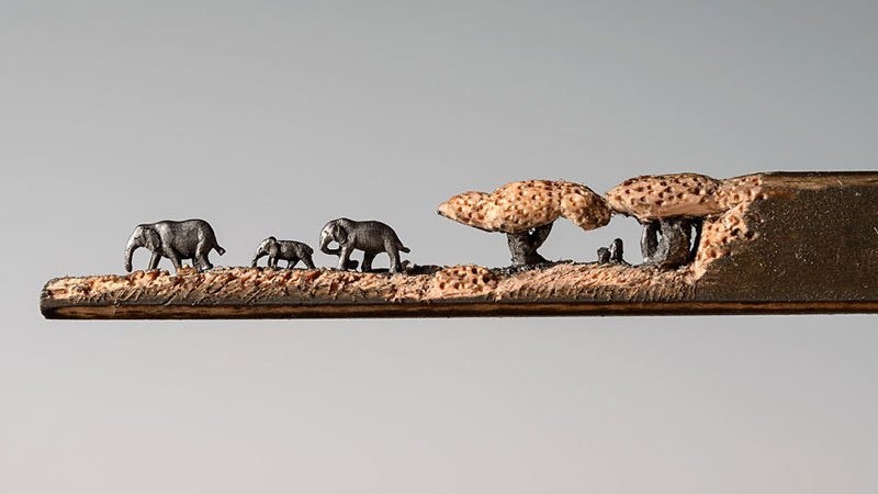铅笔雕刻出的大象