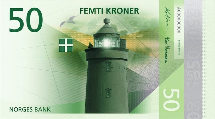 挪威国家银行新设计的挪威克朗