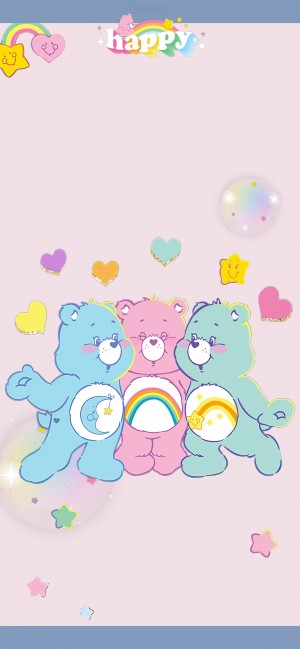 彩虹熊可爱手绘插画锁屏壁纸