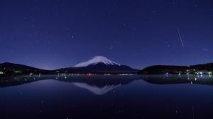 双子座流星和富士山 山中湖风景壁纸