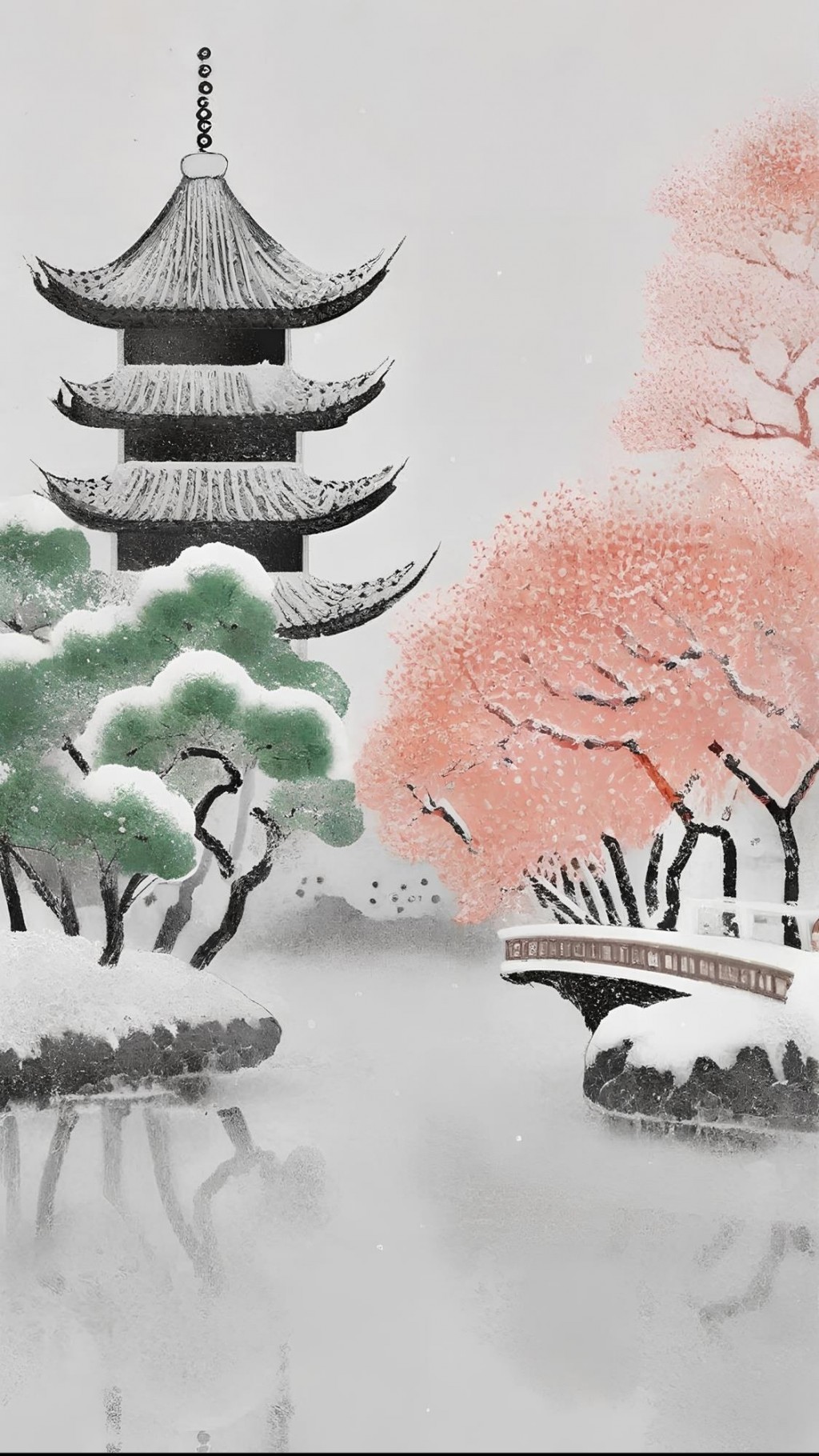 中国古风水墨画雪景手机壁纸