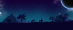 夜晚星空下面的人和马风景壁纸