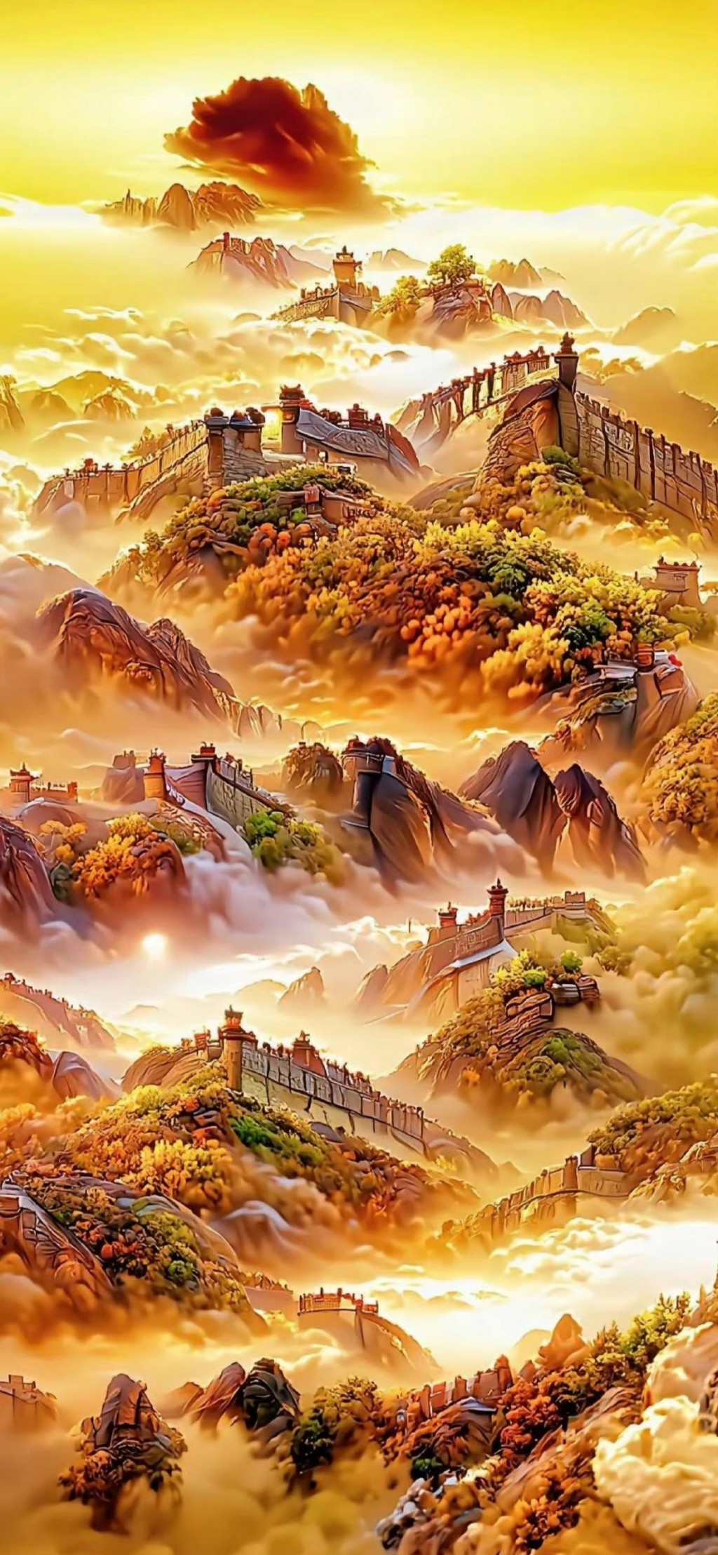万里长城唯美彩绘风景插画手机壁纸