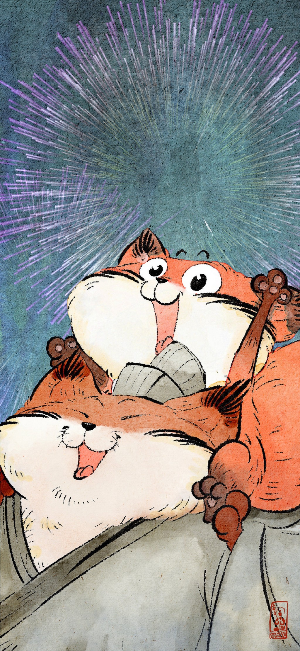 可爱的狐狸卡通插画手机壁纸
