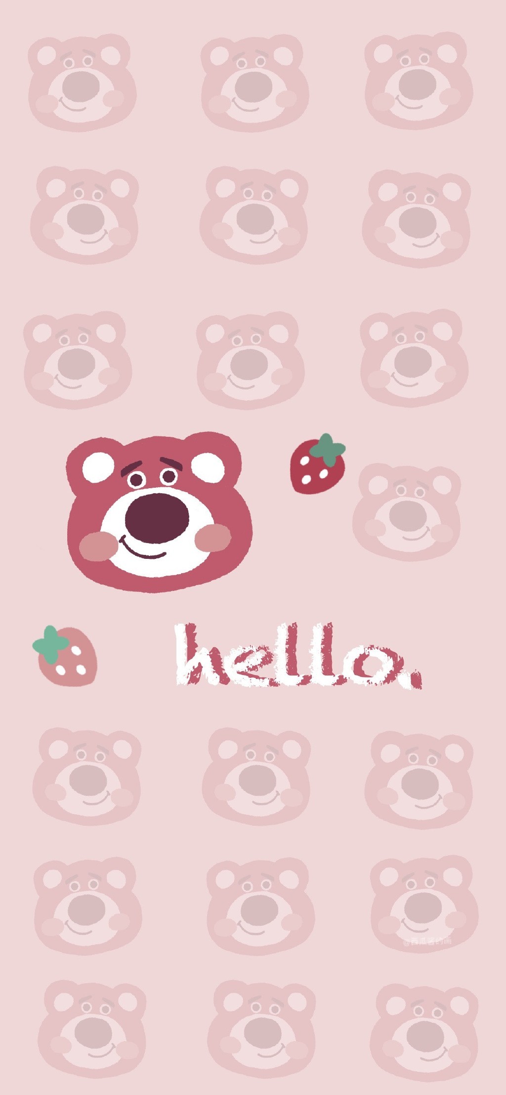 草莓熊可爱插画背景手机壁纸
