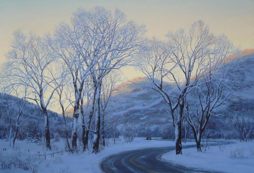 冬日雪景油画