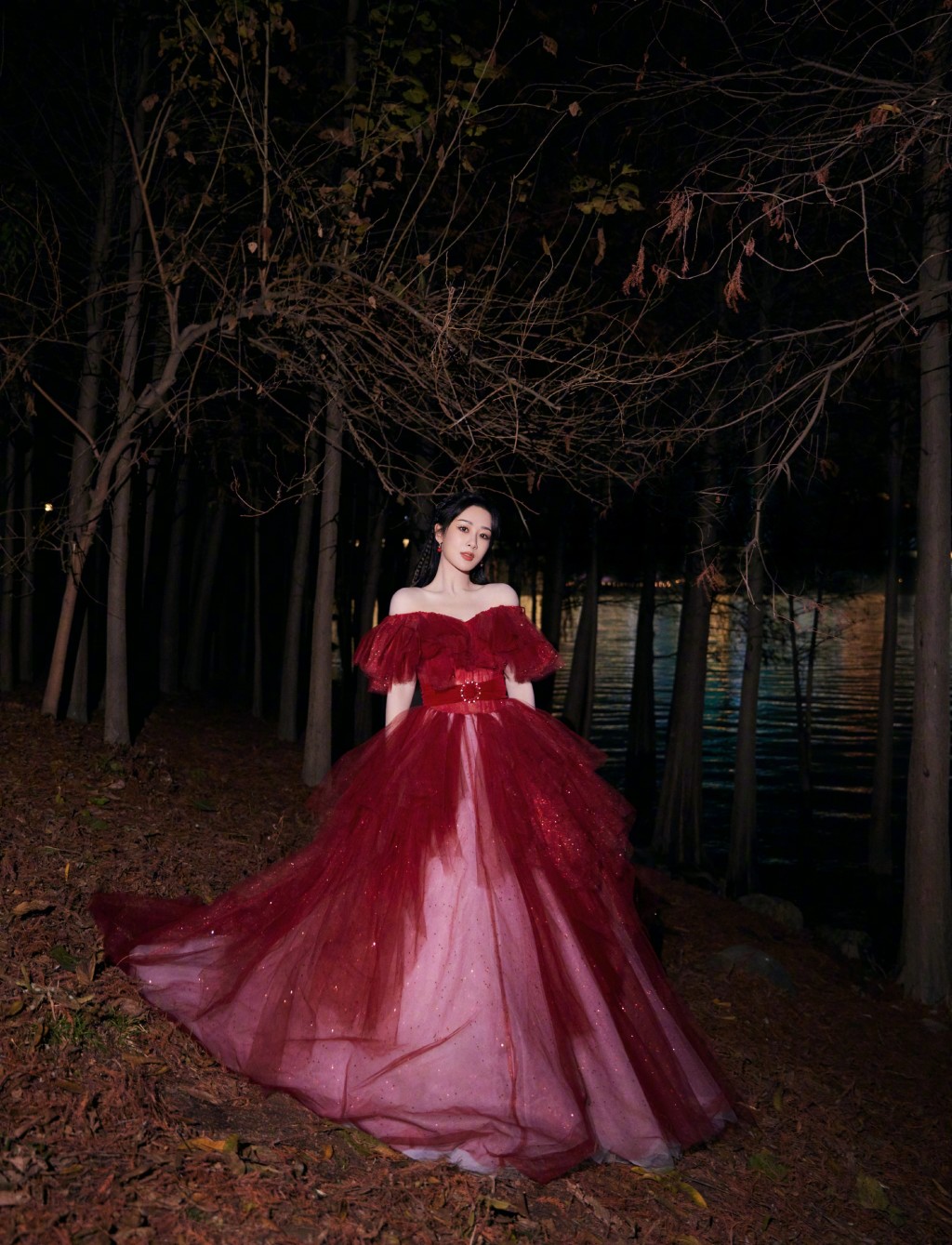 杨紫酒红色星光公主裙甜美优雅写真图片