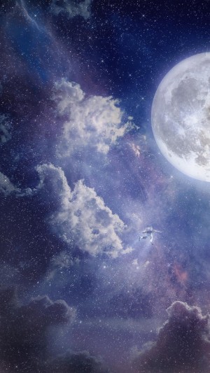 飞奔月球的太空人奇幻星空手绘