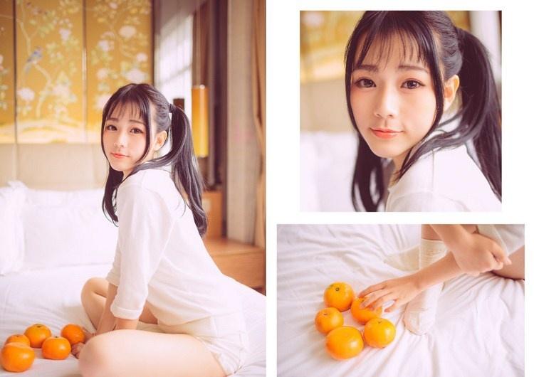 双马尾蠢萌吃橘子美少女日系风艺术写真